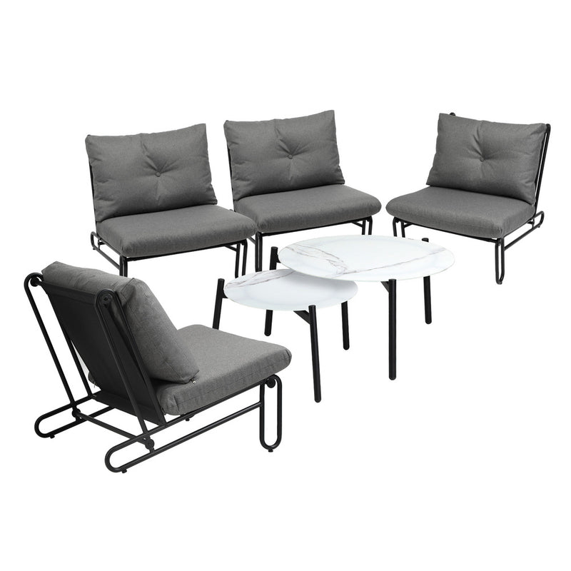 Livsip 6PCS Outdoor Sofa Set 2-in-1 Coffee Table with Chairs Grey