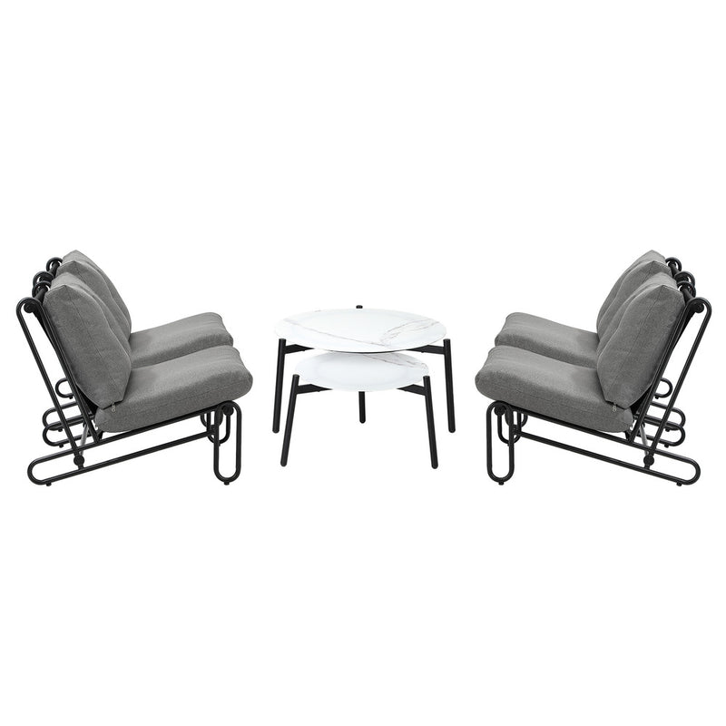 Livsip 6PCS Outdoor Sofa Set 2-in-1 Coffee Table with Chairs Grey