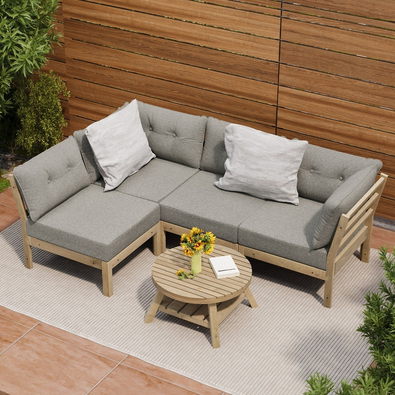 Livsip Outdoor Sofa Set 4 Seater Lounge 1 Coffee Table Beige
