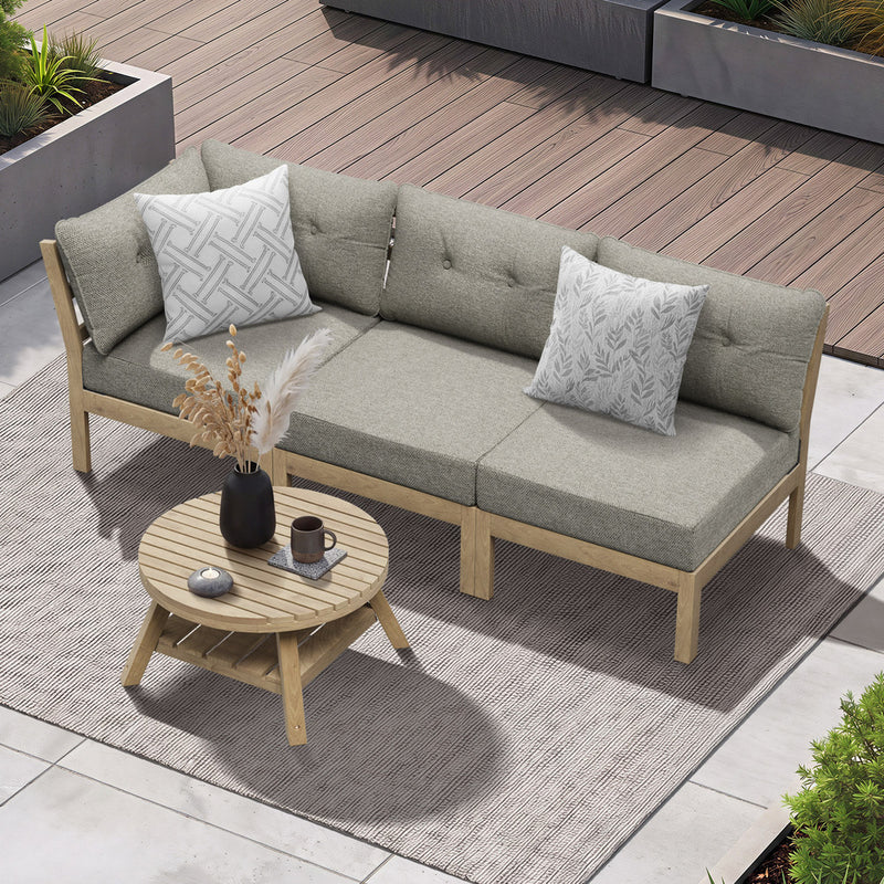 Livsip 3 Seater Outdoor Sofa Set Wooden Lounge Patio Furniture Beige