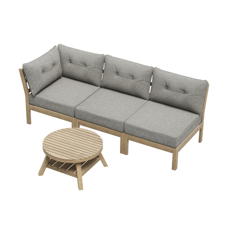 Livsip 3 Seater Outdoor Sofa Set Wooden Lounge Patio Furniture Beige