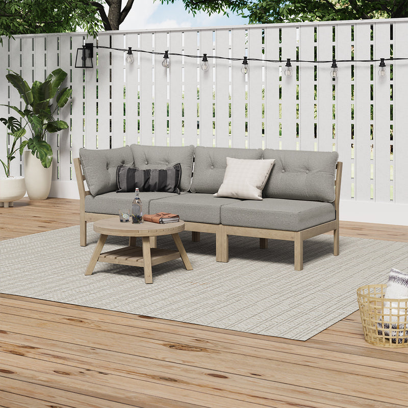 Livsip 3 Seater Outdoor Sofa Set Wooden Lounge Patio Furniture Beige