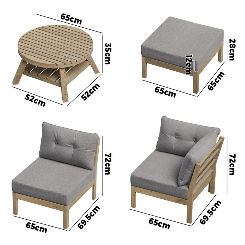 Livsip Outdoor Lounge Sofa Set 7 Piece Garden Furniture Grey