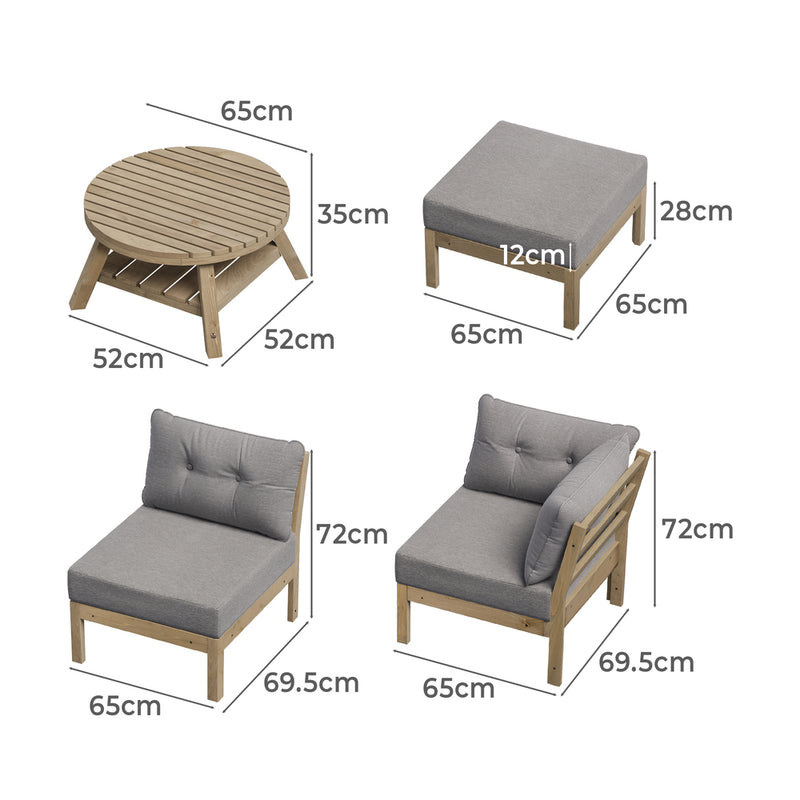 Livsip 7 Piece Outdoor Lounge Sofa Set Garden Furniture Grey
