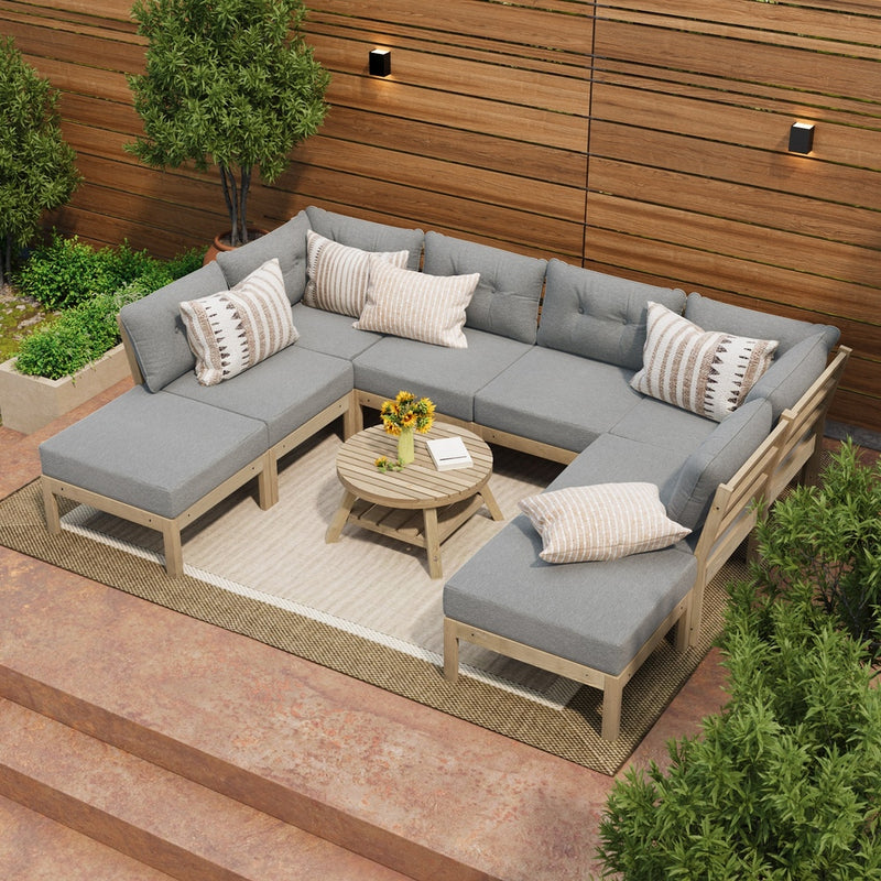 Livsip 9PCS Outdoor Sofa Set Lounge Setting Table Chair Grey