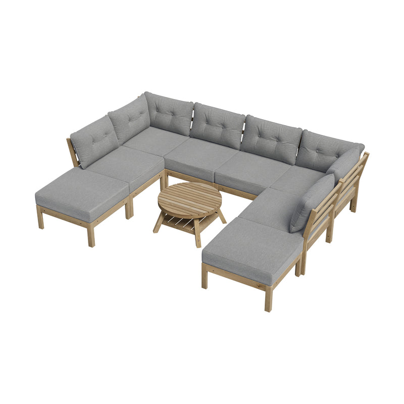 Livsip 9PCS Outdoor Sofa Set Lounge Setting Table Chair Grey