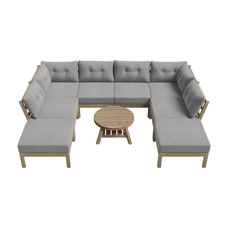 Livsip 9PCS Outdoor Sofa Set Lounge Setting Table Chair Grey