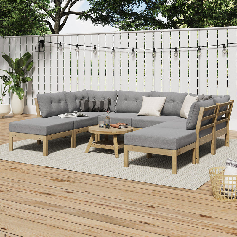Livsip 9PCS Outdoor Sofa Set Lounge Setting Table Chair Grey
