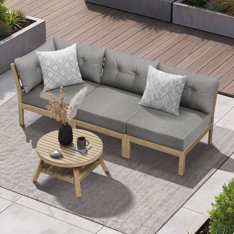 Livsip 3 Seater Outdoor Sofa Set Wooden Lounge Patio Furniture Grey