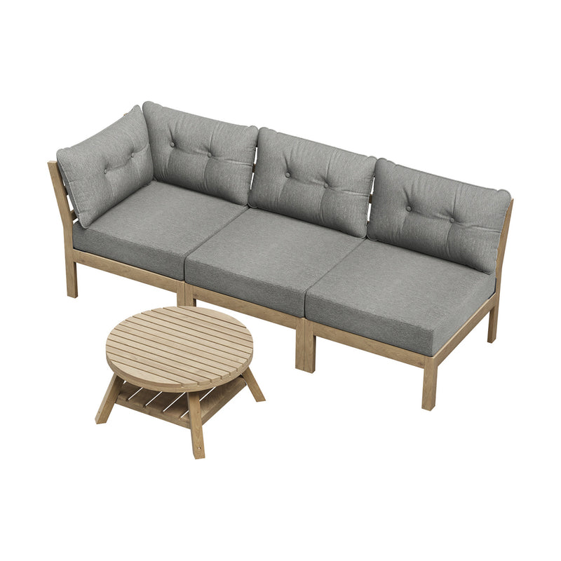 Livsip 3 Seater Outdoor Sofa Set Wooden Lounge Patio Furniture Grey