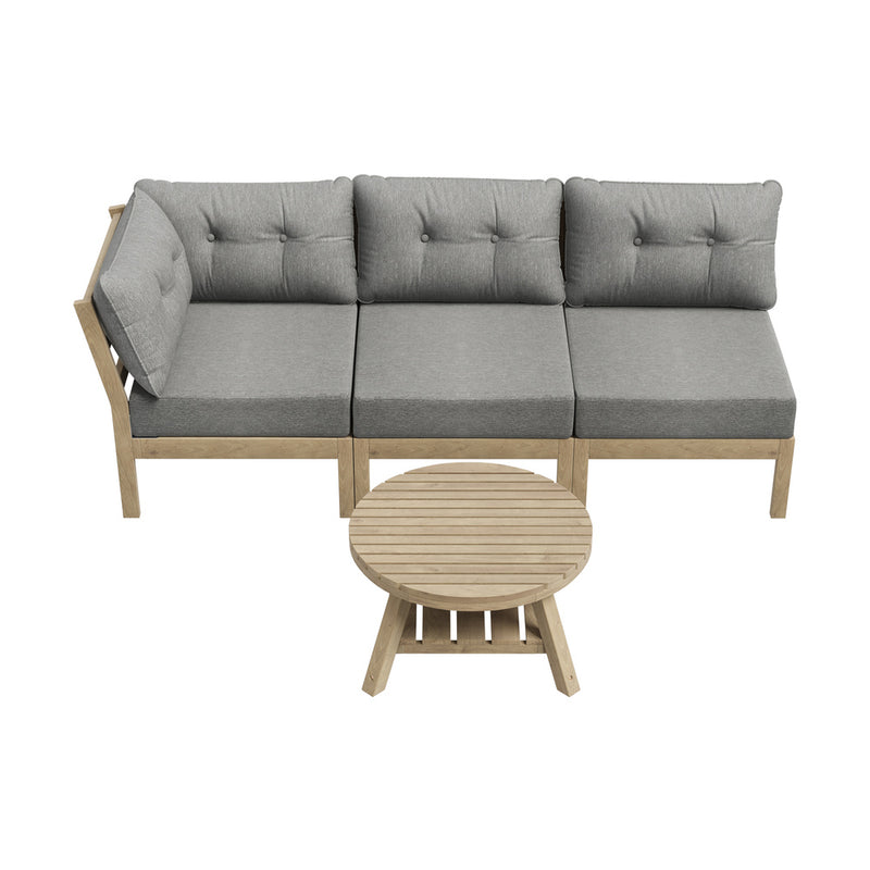 Livsip 3 Seater Outdoor Sofa Set Wooden Lounge Patio Furniture Grey
