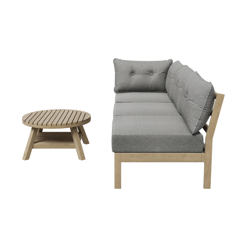 Livsip 3 Seater Outdoor Sofa Set Wooden Lounge Patio Furniture Grey