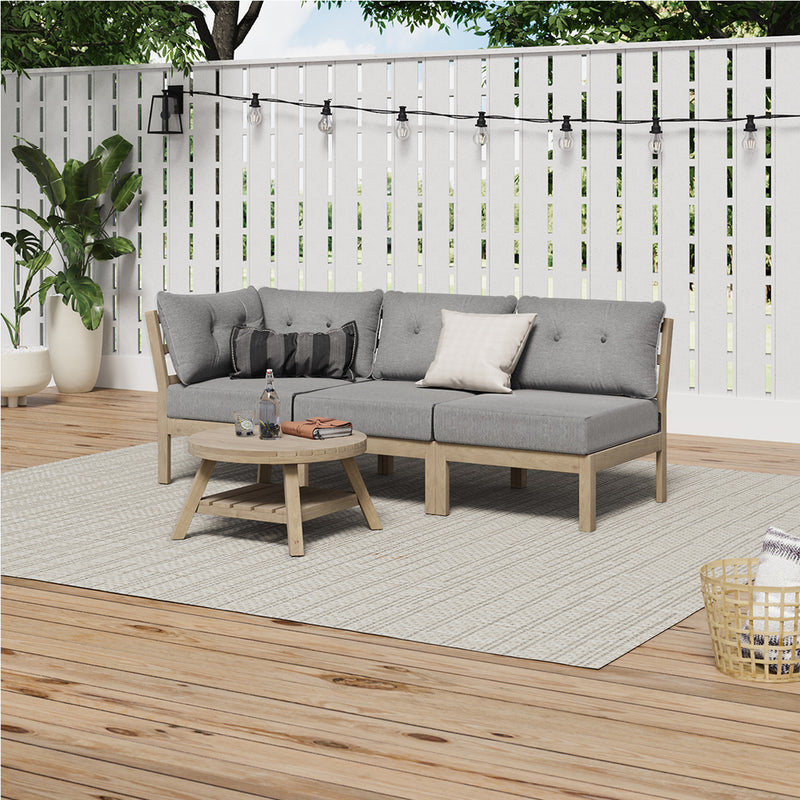 Livsip 3 Seater Outdoor Sofa Set Wooden Lounge Patio Furniture Grey