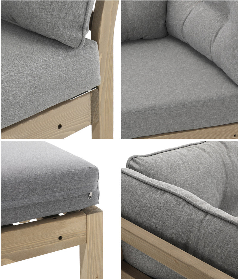 Livsip 3 Seater Outdoor Sofa Set Wooden Lounge Patio Furniture Grey