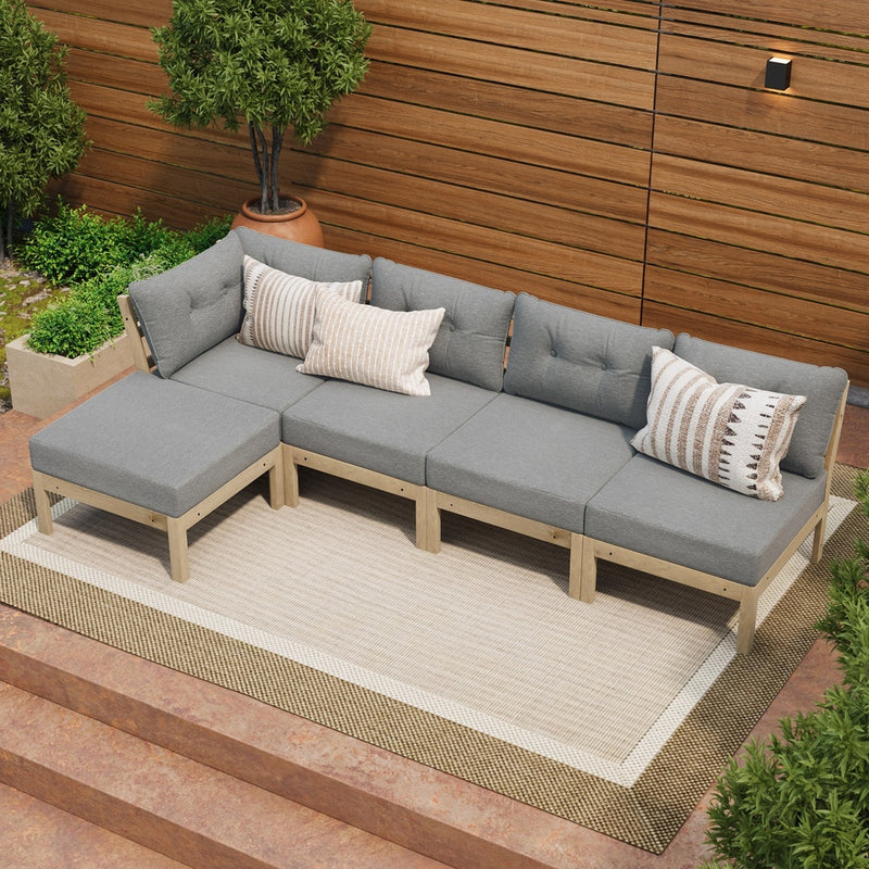 Livsip 5 Piece Outdoor Sofa Set Lounge Setting Garden Grey