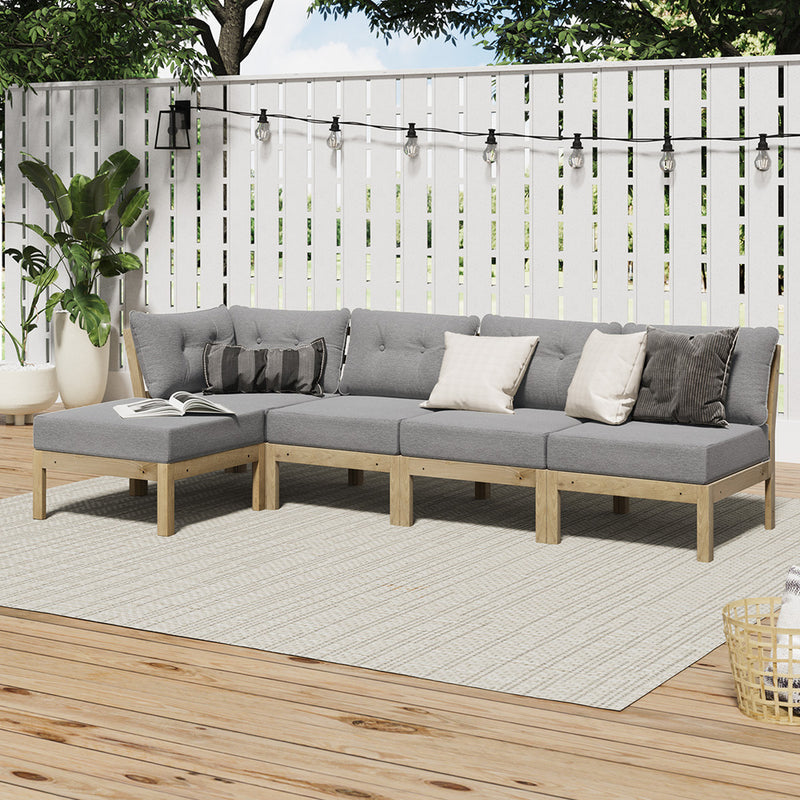 Livsip 5 Piece Outdoor Sofa Set Lounge Setting Garden Grey