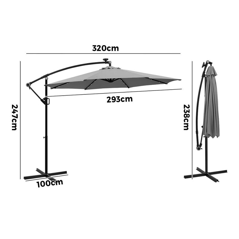 Livsip Outdoor Umbrella 3M Cantilever Rotatable with String Light