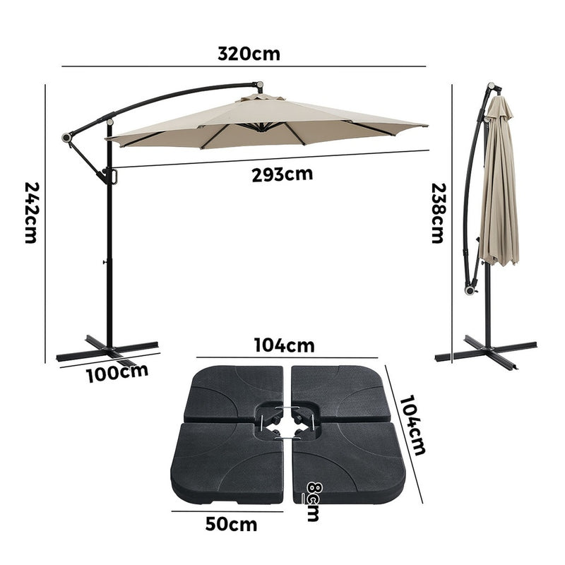 Livsip Outdoor Umbrella 3M Cantileve Stand 360° Rotation w/ Base