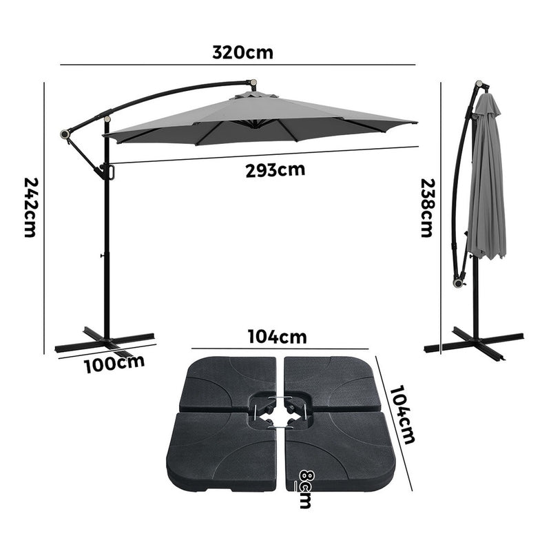Livsip Outdoor Umbrella 3M Cantilever 360° Rotation w/ Base