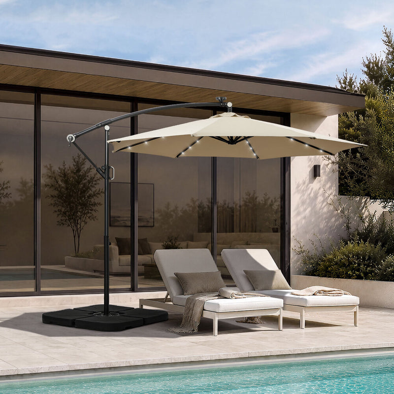 Livsip Outdoor Umbrella Cantilever Rotatable w/ 32-LED Beige Base