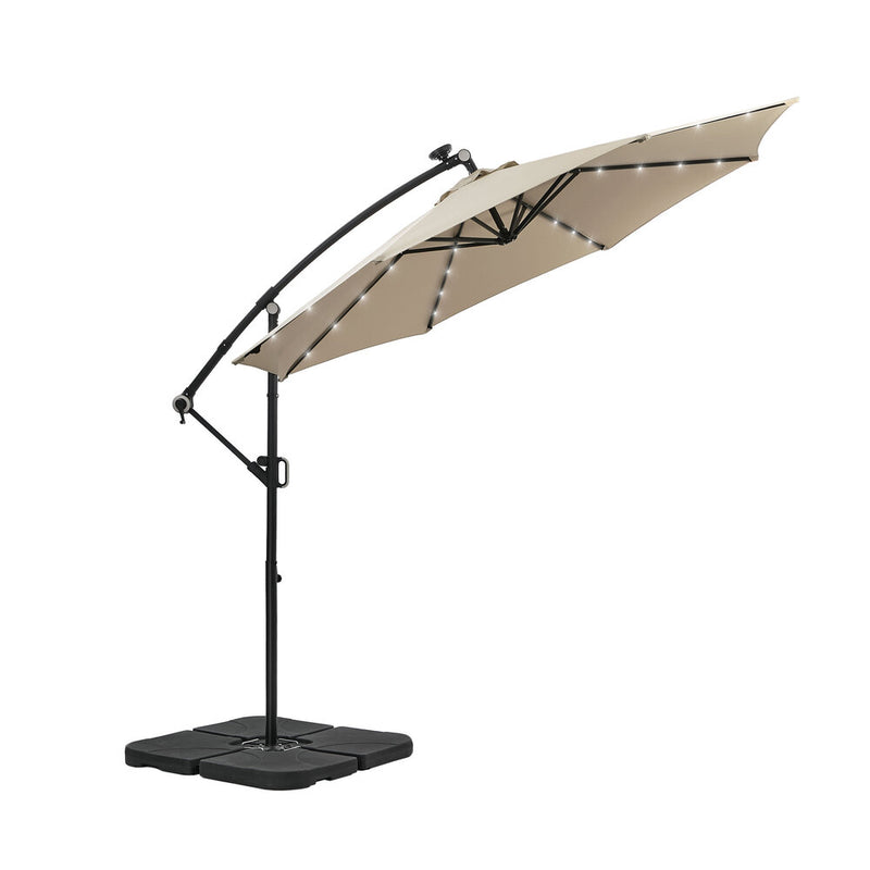 Livsip Outdoor Umbrella Cantilever Rotatable w/ 32-LED Beige Base