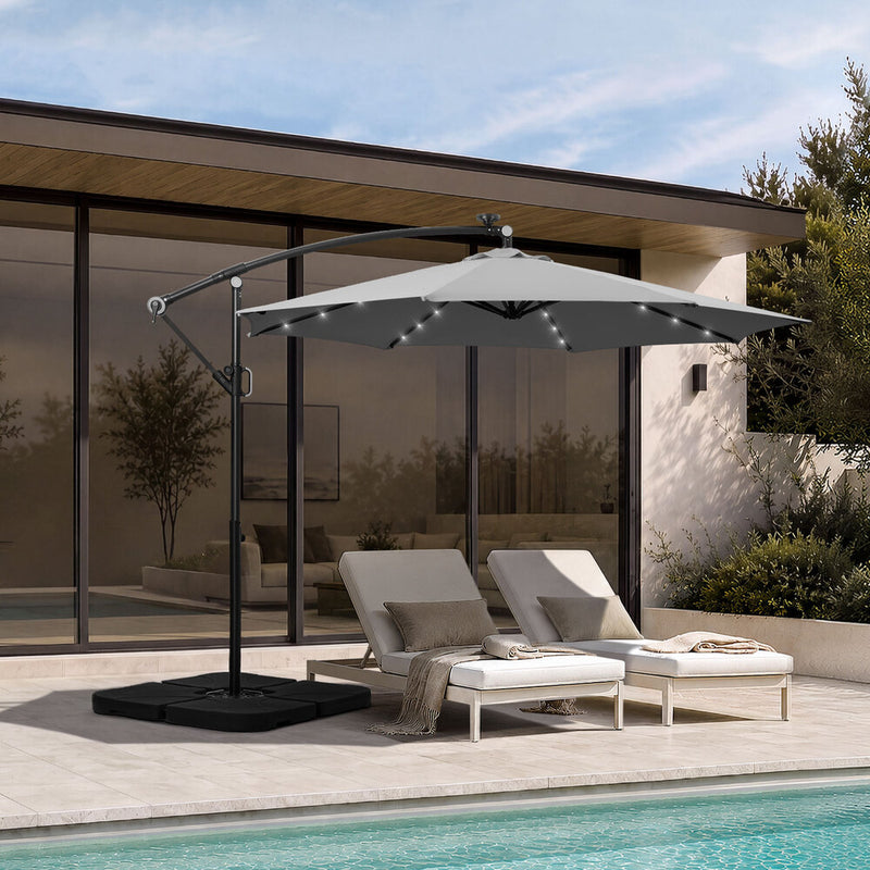 Livsip Outdoor Umbrella 3M Cantilever Rotatable with 32-LED Base