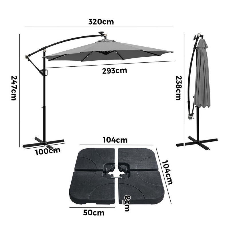 Livsip Outdoor Umbrella 3M Cantilever Rotatable with 32-LED Base