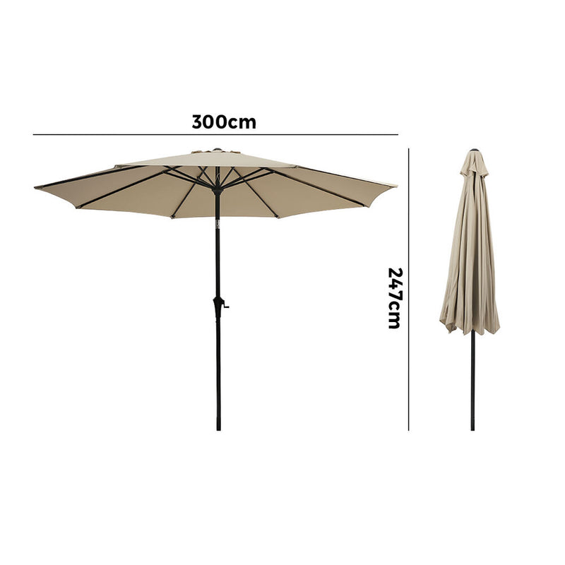 Livsip Outdoor Umbrella 3M Garden Shade with Tilt Beige