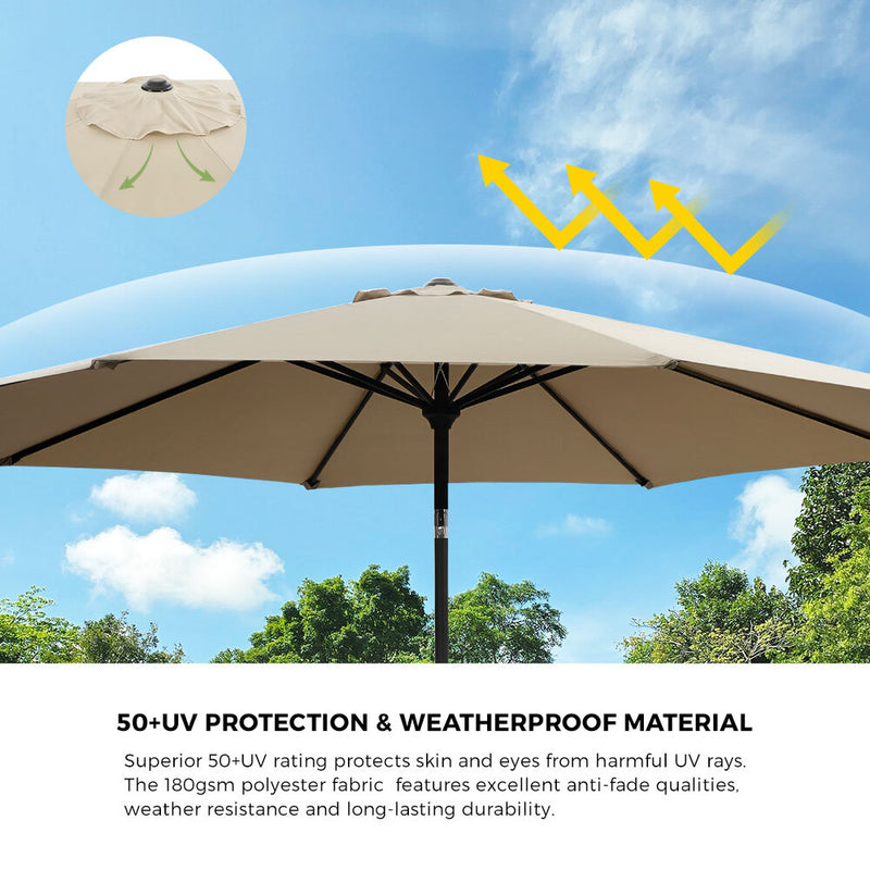 Livsip Outdoor Umbrella 3M Garden Shade with Tilt Beige