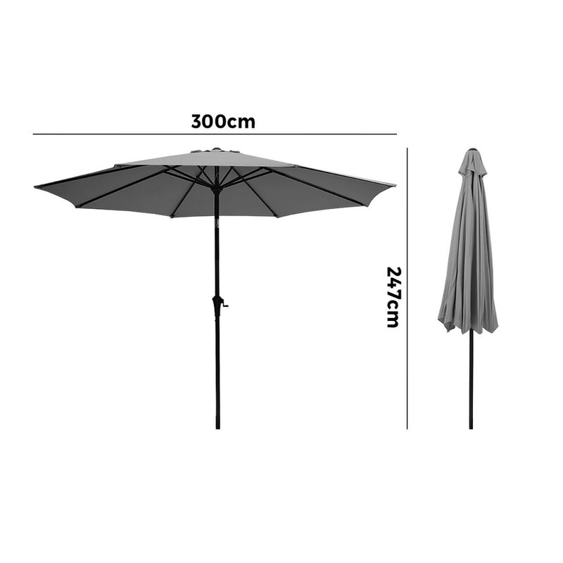 Livsip Outdoor Umbrella 3M Garden Shade with Tilt Charcoal