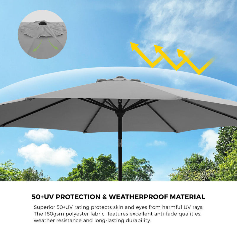 Livsip Outdoor Umbrella 3M Garden Shade with Tilt Charcoal