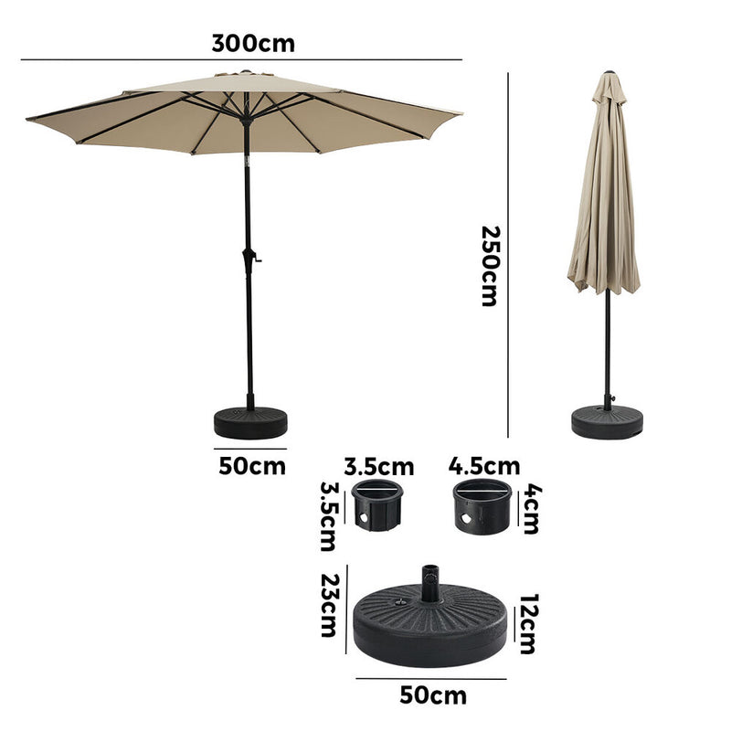 Livsip Outdoor Umbrella 3M Garden Shade with Tilt Base Beige