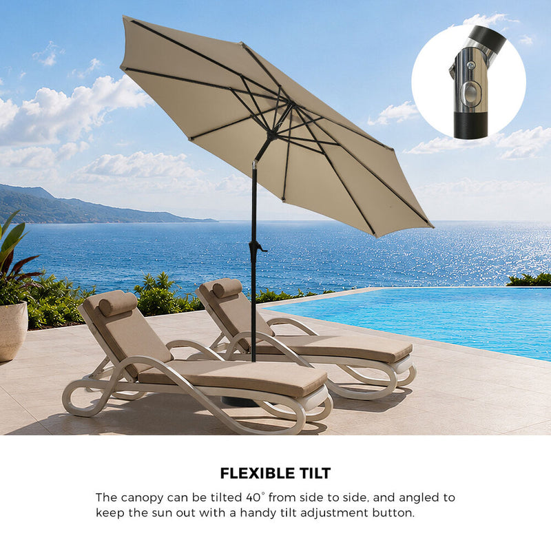 Livsip Outdoor Umbrella 3M Garden Shade with Tilt Base Beige
