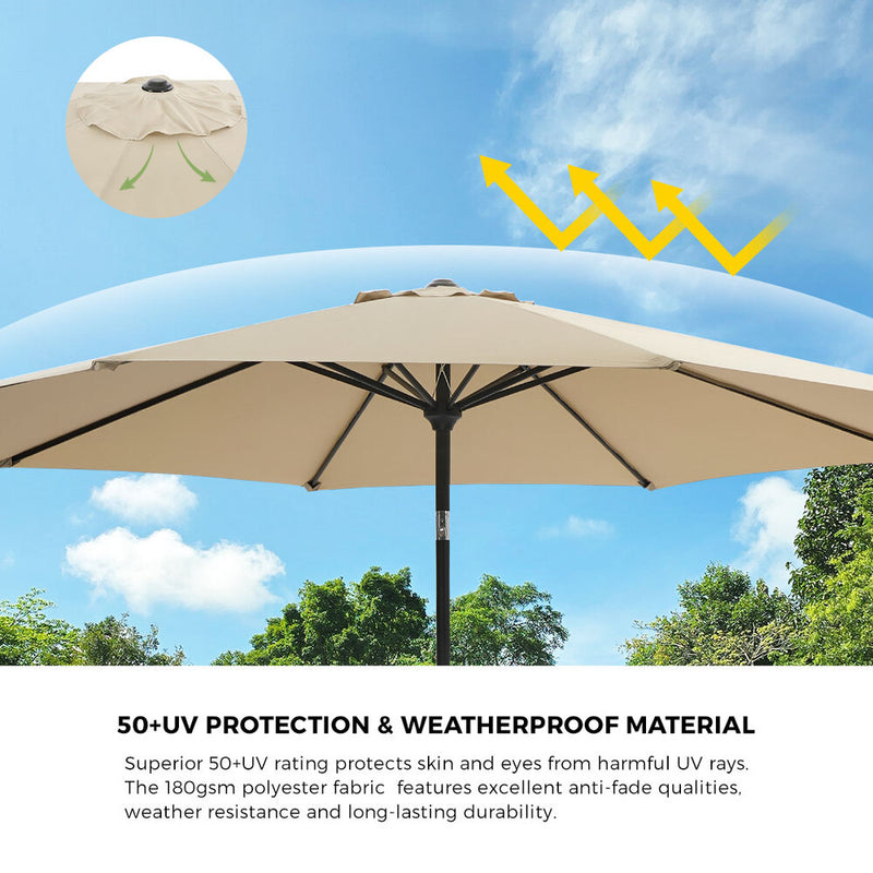 Livsip Outdoor Umbrella 3M Garden Shade with Tilt Base Beige