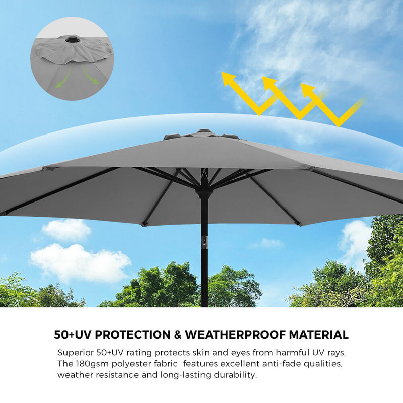 Livsip Outdoor Umbrella 3M Garden Shade with Tilt Base Charcoal