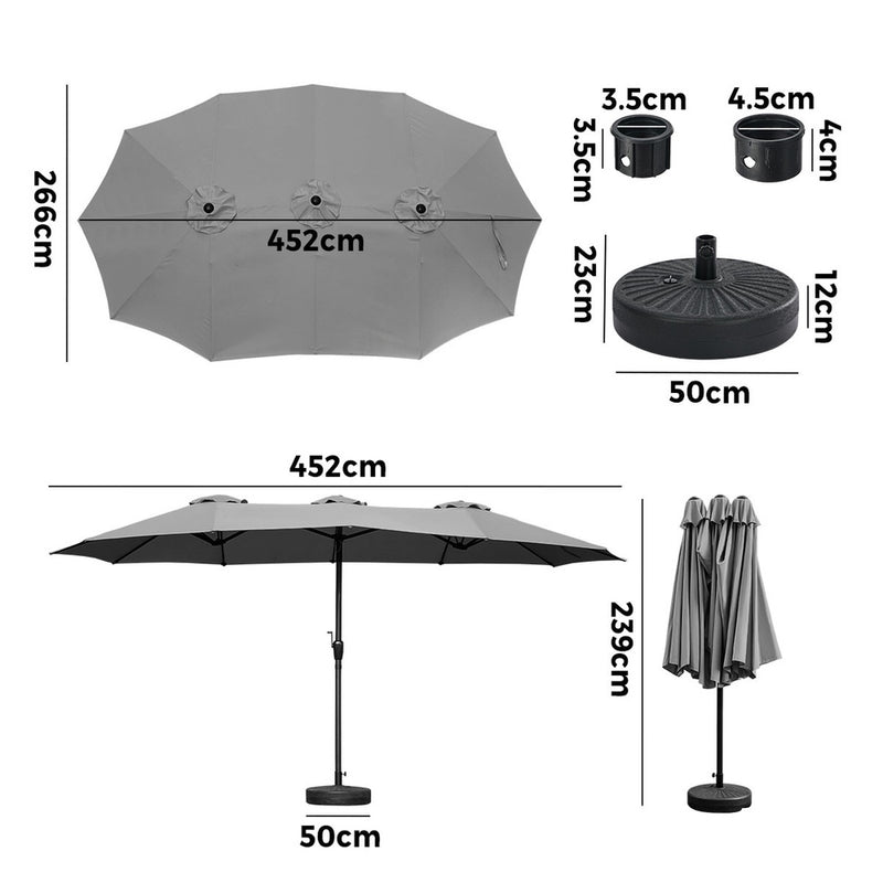 Livsip Outdoor Umbrella 4.52M Double-Sided Garden Shade Charcoal