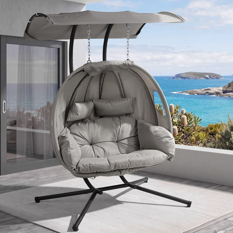 Livsip Swing Chair 2 Seater Patio Lounge with Adjustable Canopy Grey