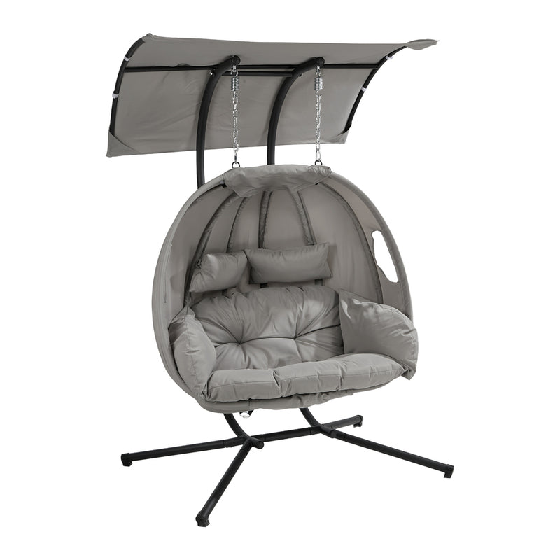 Livsip Swing Chair 2 Seater Patio Lounge with Adjustable Canopy Grey