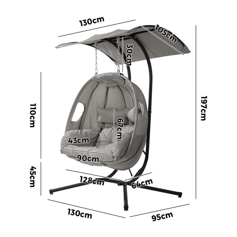 Livsip Swing Chair 2 Seater Patio Lounge with Adjustable Canopy Grey