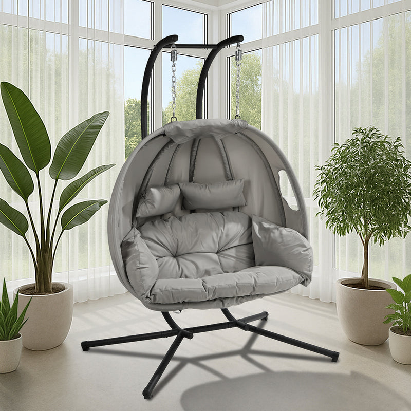 Livsip Swing Chair 2 Seater Patio Lounge with Adjustable Canopy Grey