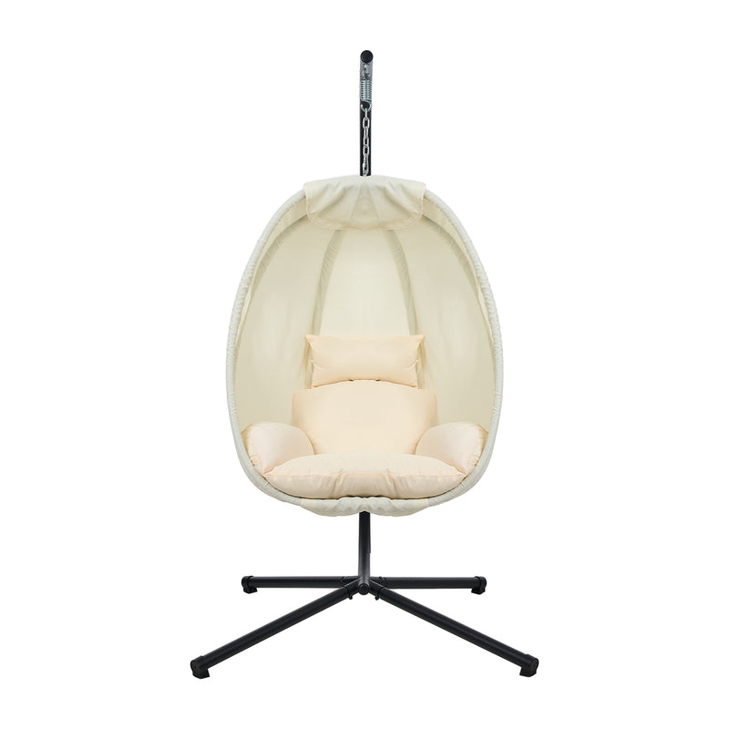 Livsip Outdoor Egg Hanging Chair Swing Seat with Stand Cushions Beige