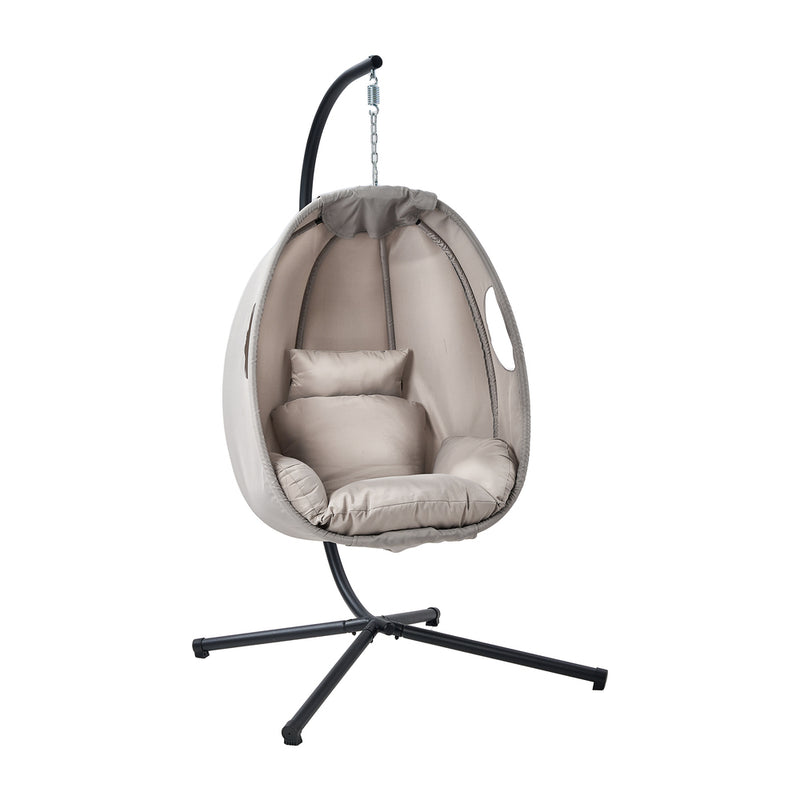 Livsip Outdoor Egg Hanging Chair Swing Seat with Stand Cushions Grey