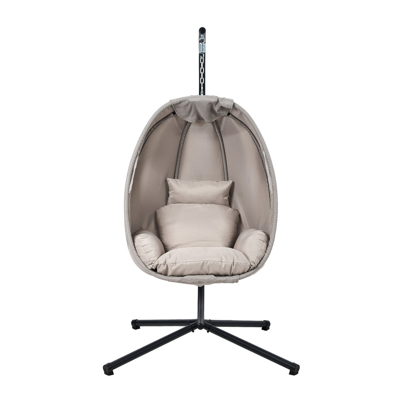 Livsip Outdoor Egg Hanging Chair Swing Seat with Stand Cushions Grey
