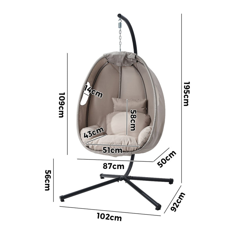 Livsip Outdoor Egg Hanging Chair Swing Seat with Stand Cushions Grey