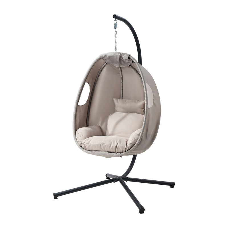 Livsip Outdoor Egg Hanging Chair Swing Seat with Stand Cushions Grey