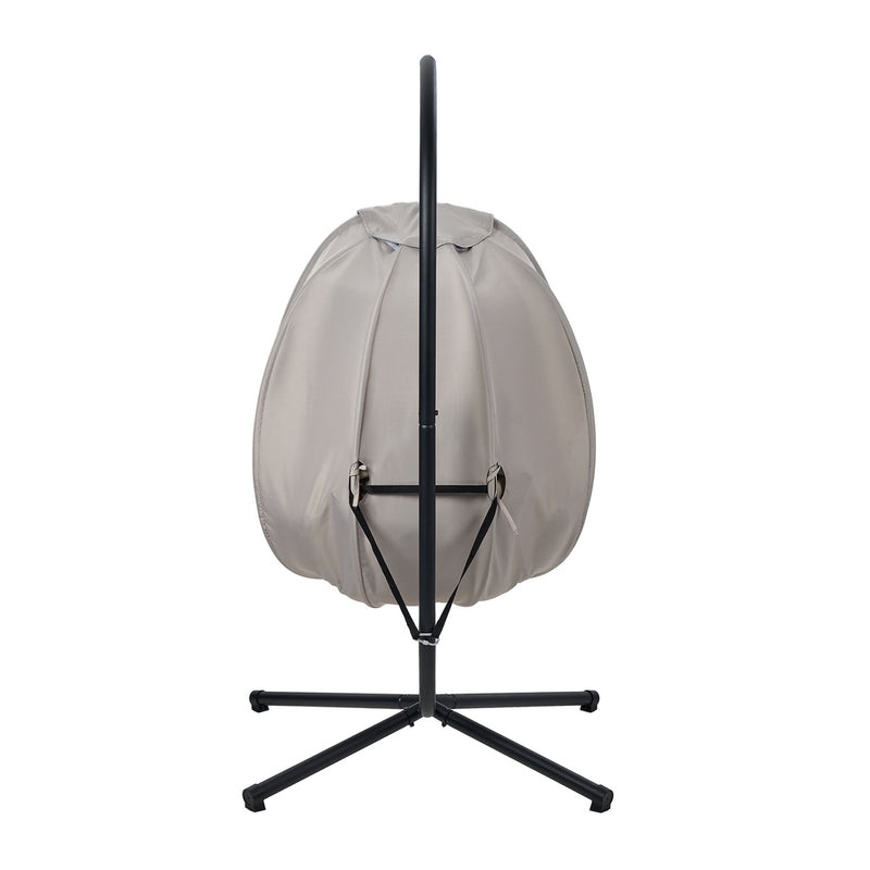 Livsip Outdoor Egg Hanging Chair Swing Seat with Stand Cushions Grey