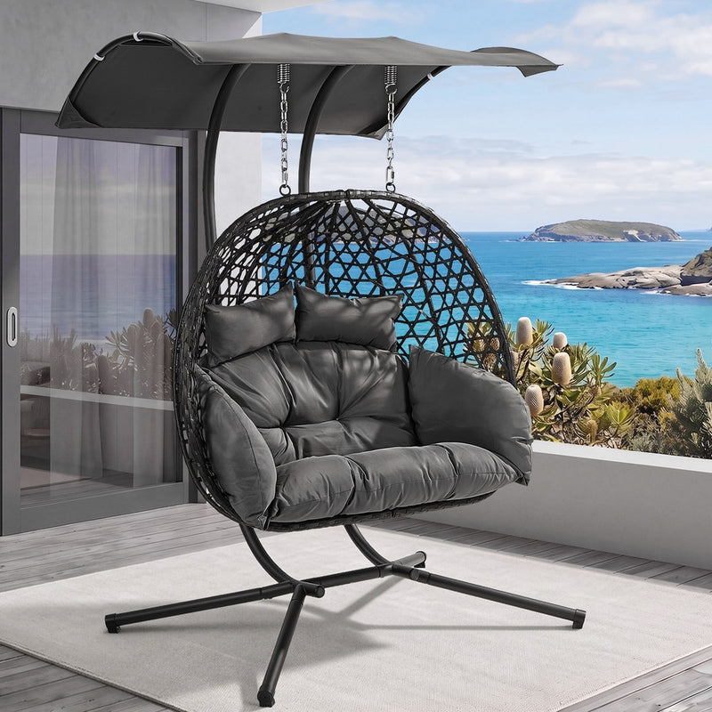 Livsip Swing Chair 2 Seater with Adjustable Canopy Black
