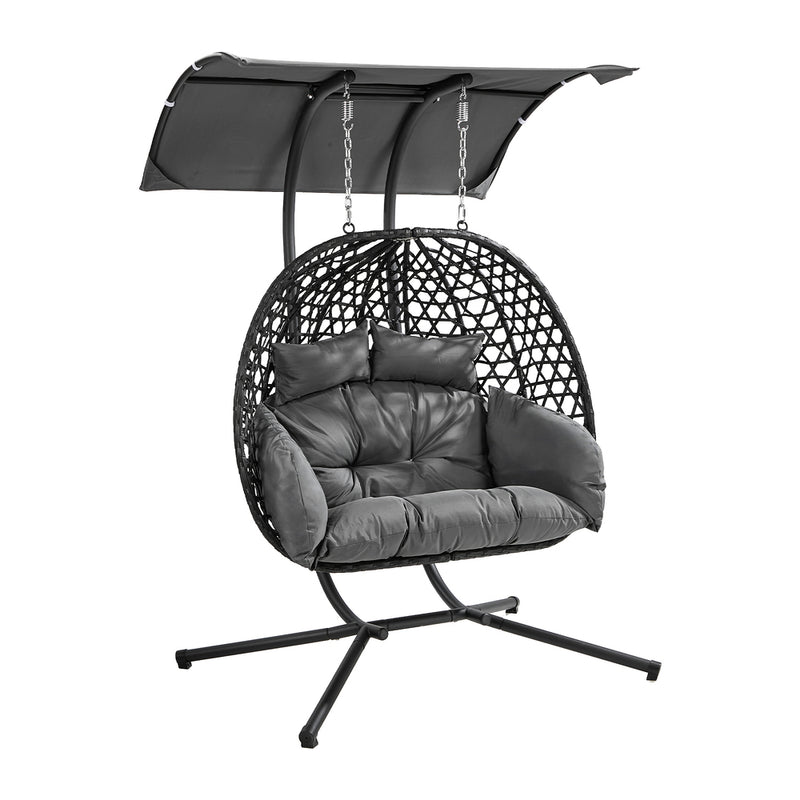 Livsip Swing Chair 2 Seater with Adjustable Canopy Black
