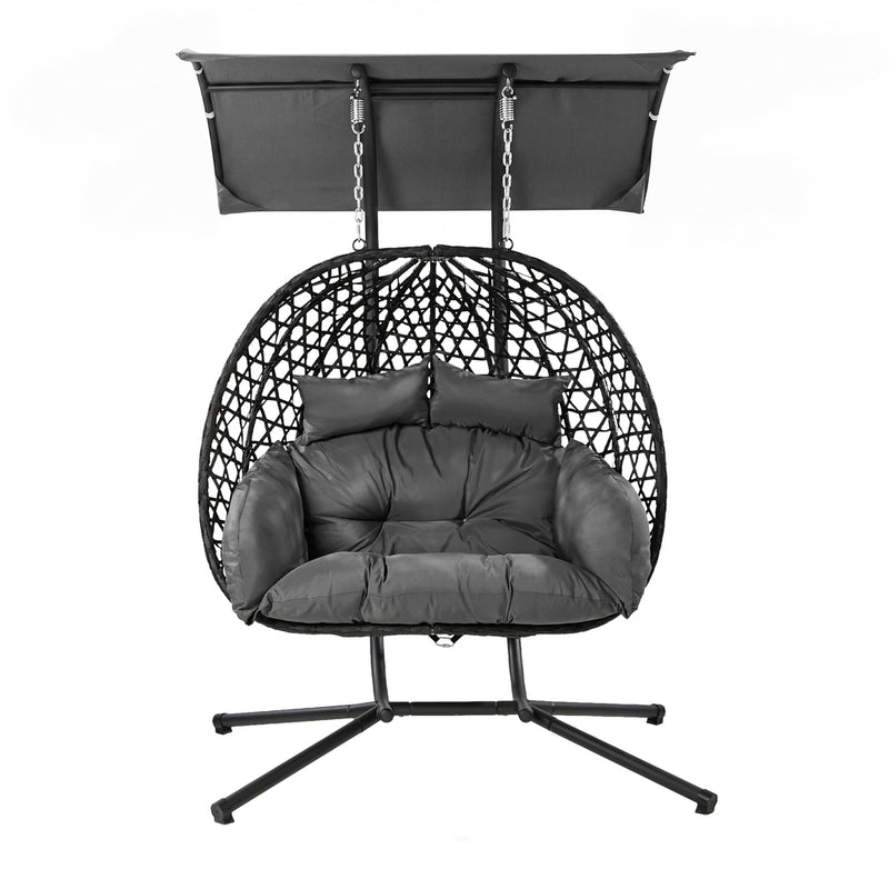Livsip Swing Chair 2 Seater with Adjustable Canopy Black