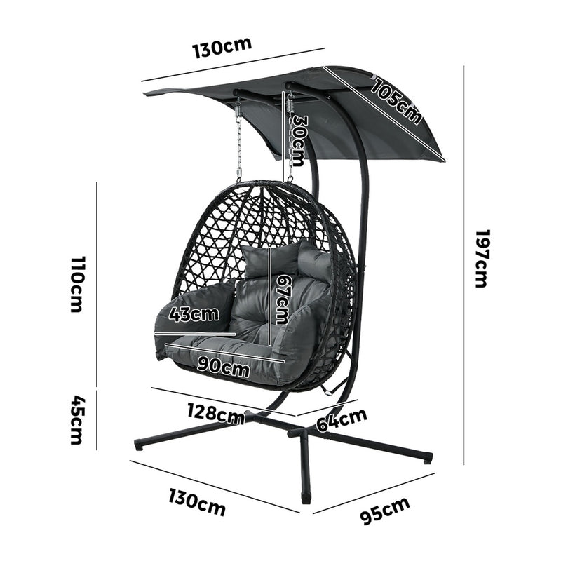 Livsip Swing Chair 2 Seater with Adjustable Canopy Black